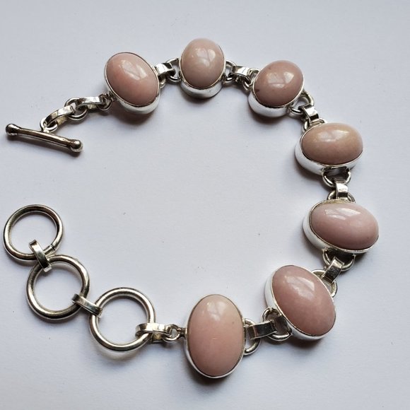 PINK  OPAL  STERLING  SILVER  BRACELET - Picture 3 of 10
